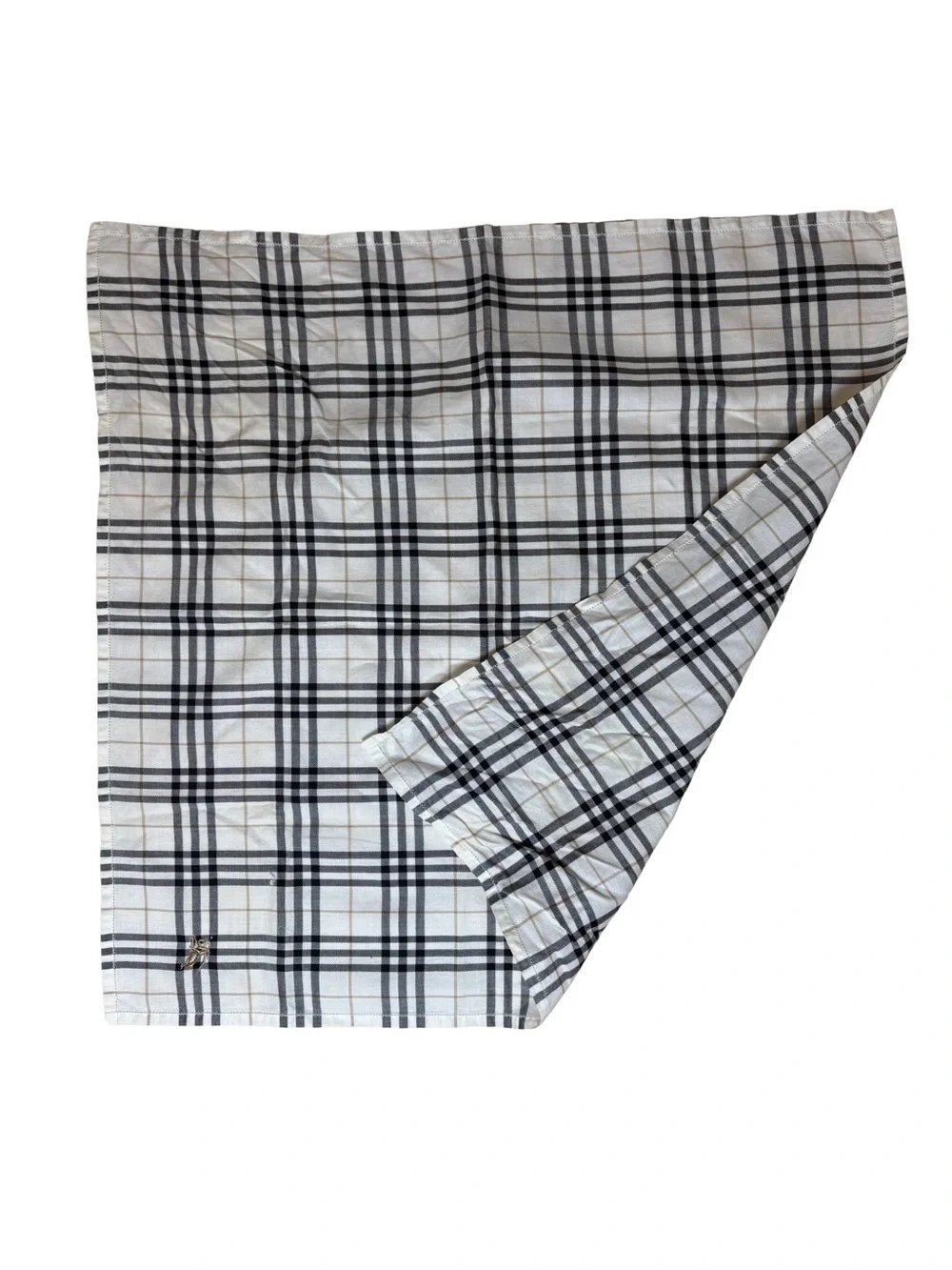 Burberry Black and White Plaid Silk Scarf